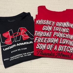 Under Armour and Grunt Style Black and Red T-Shirts. Like new!